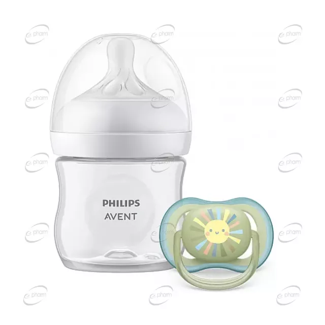 AVENT Комплект за бебе с шише Natural Response и залъгалка (0-6 месеца)