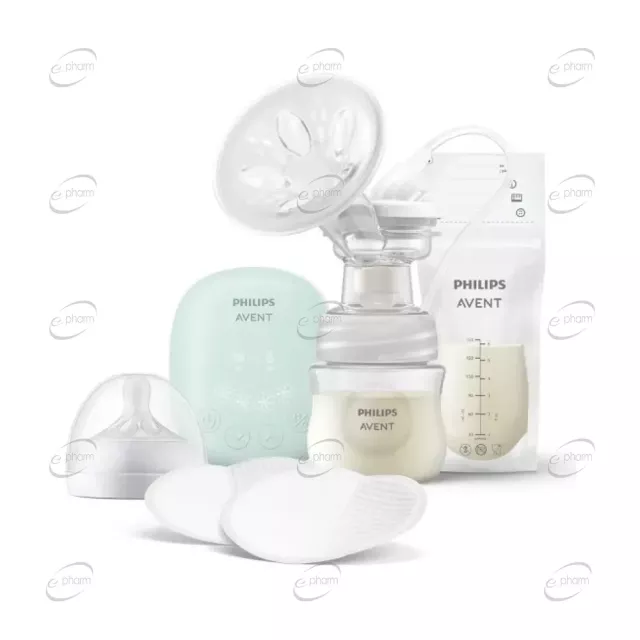 AVENT Комплект за кърмене с ел. помпа Essential, шише, торбички за кърма и подплънки