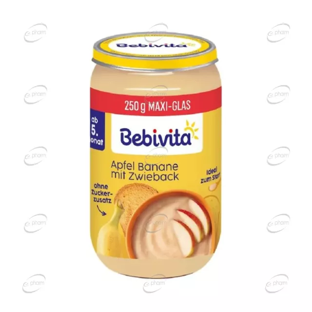 BEBIVITA БИО Пюре от ябълка и банан със сухар 5+ месеца