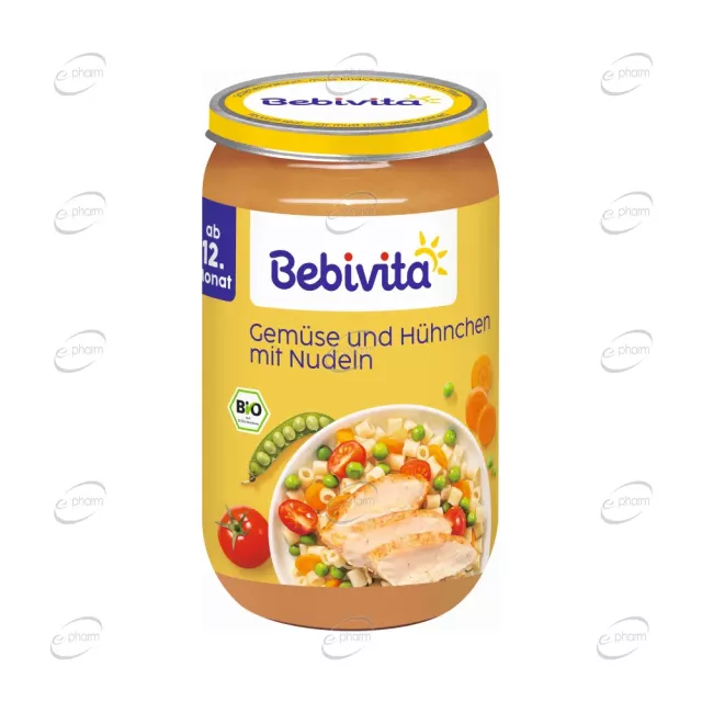 BEBIVITA БИО Пюре от зеленчуци с пиле и паста 12+ месеца