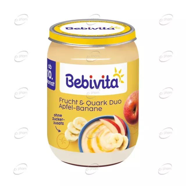 BEBIVITA Плодово пюре с ябълка банан и извара 10+ месеца