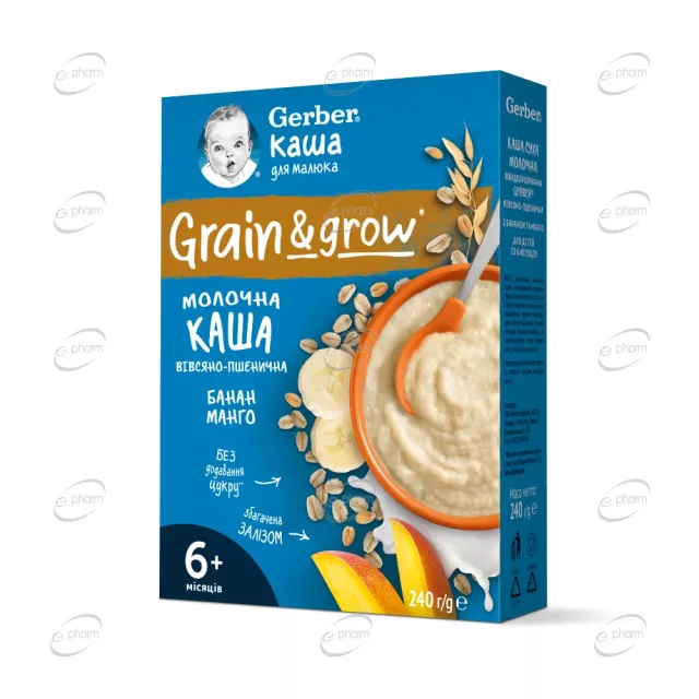 Gerber Млечна каша овесено-пшенична с банан и манго 8+ месеца