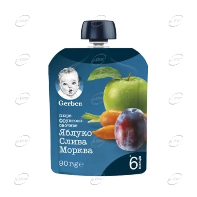 Gerber Пауч ябълка, слива и морков 6+ месеца
