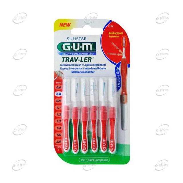 GUM Trav-Ler Интердентални четки за зъби червени прави 0.8 мм
