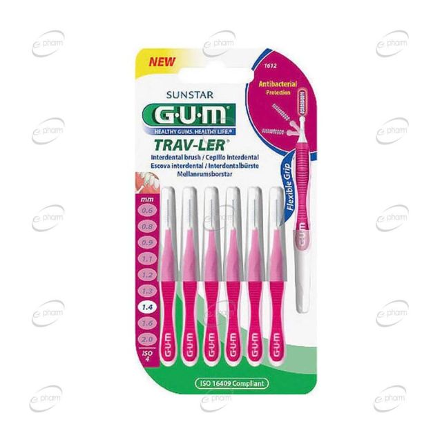 GUM Trav-Ler Интердентални четки за зъби цикламени прави 1.4 мм