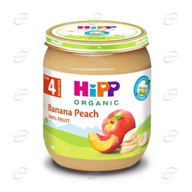 HIPP Био пюре Праскови и Банани 4+ месеца