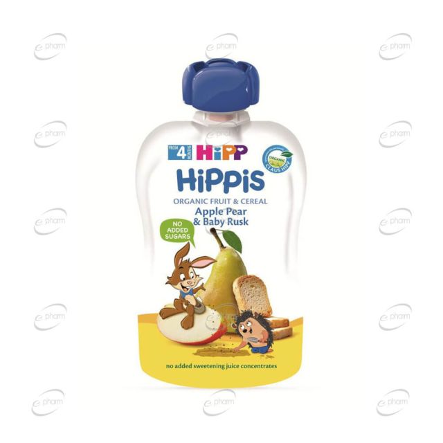 HIPP HIPPIS плодова закуска ябълка и круша със сухар 4+ месеца