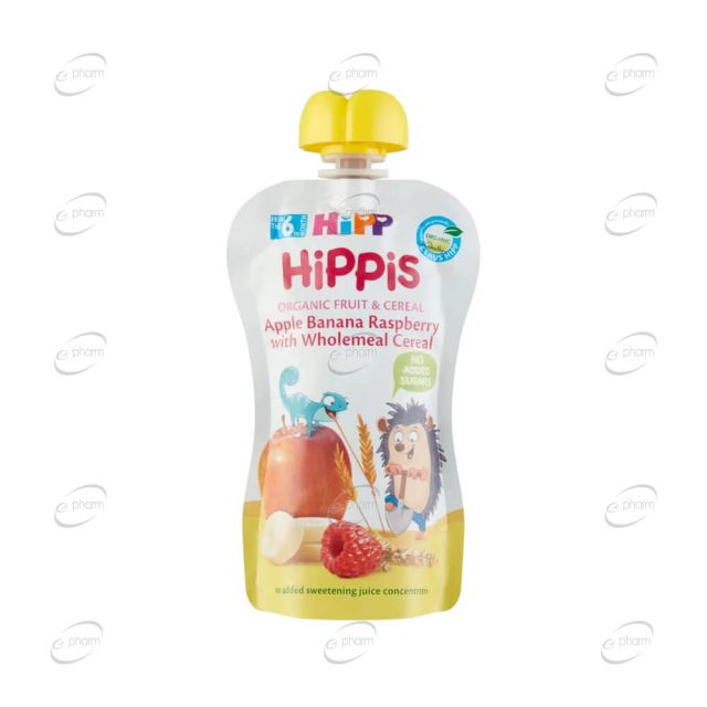 HIPP HIPPIS плодова закуска ябълка с банани и малини 6+ месеца