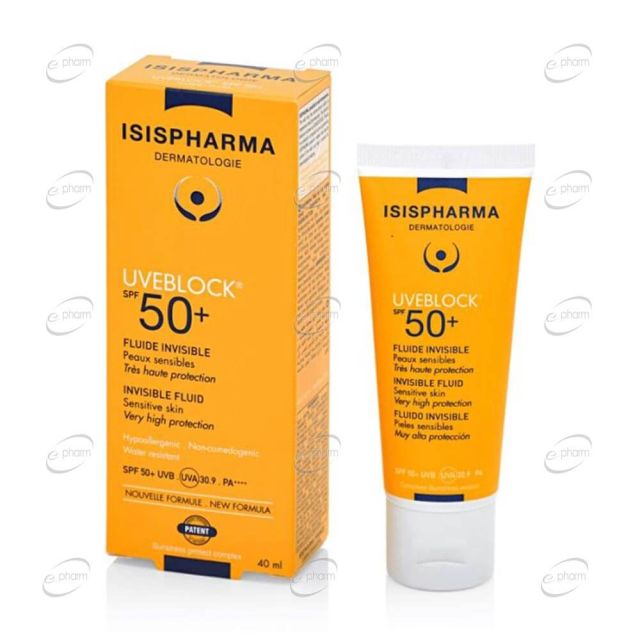 ISISPHARMA UVEBLOCK SPF 50+ Слънцезащитен флуид за лице