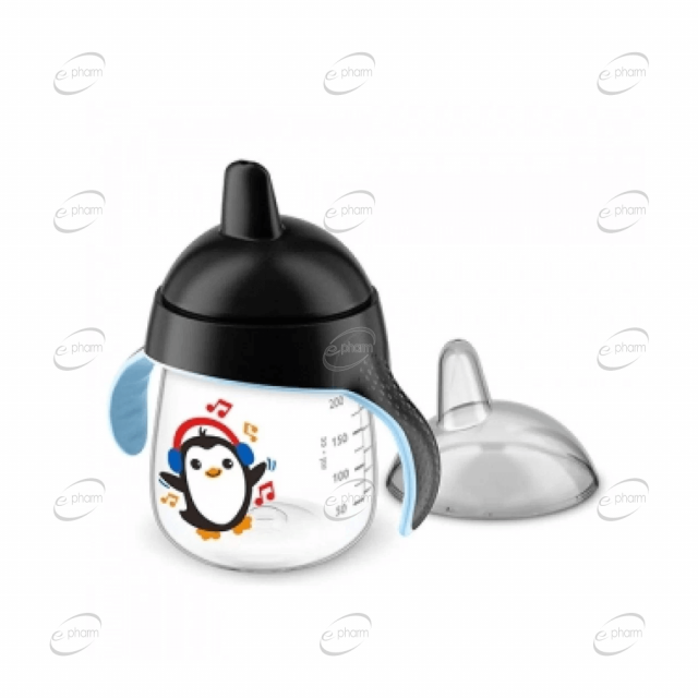 AVENT Неразливаща се чаша с твърд накрайник 260 мл, Пингвин, черна