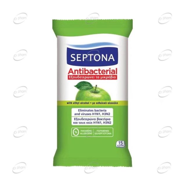 SEPTONA GREEN APPLE антибактериални мокри кърпи