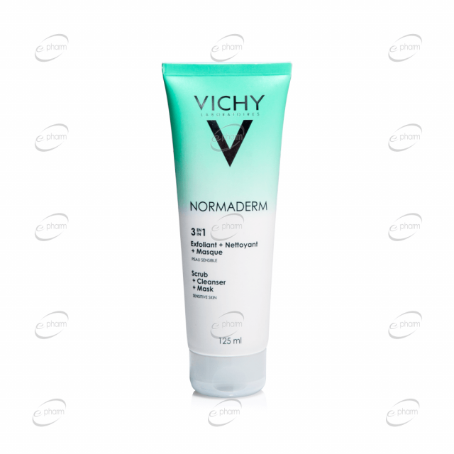 VICHY NORMADERM 3 в 1 почистващ гел-ексфолиант и маска за лице за чувствителна кожа