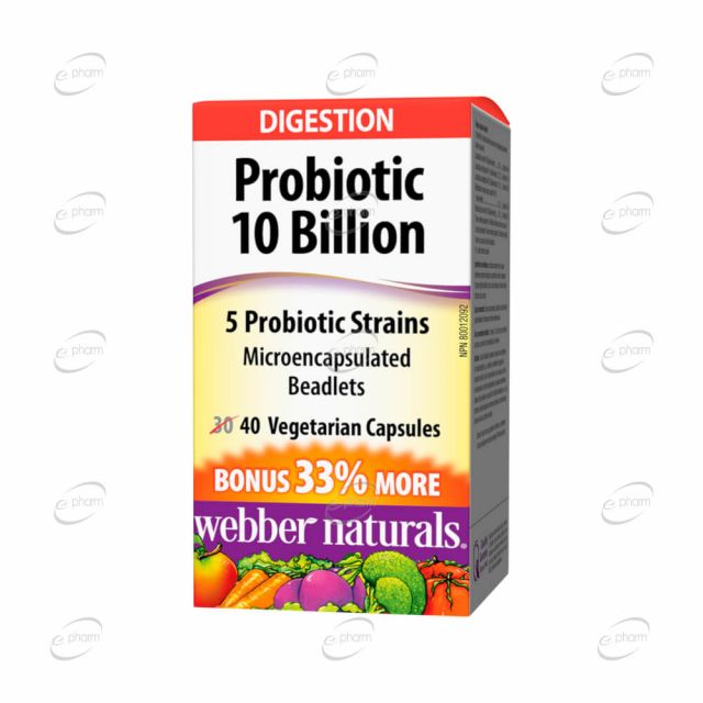 ПРОБИОТИК 10 млрд. активни пробиотици, 5 щама капсули Webber Naturals
